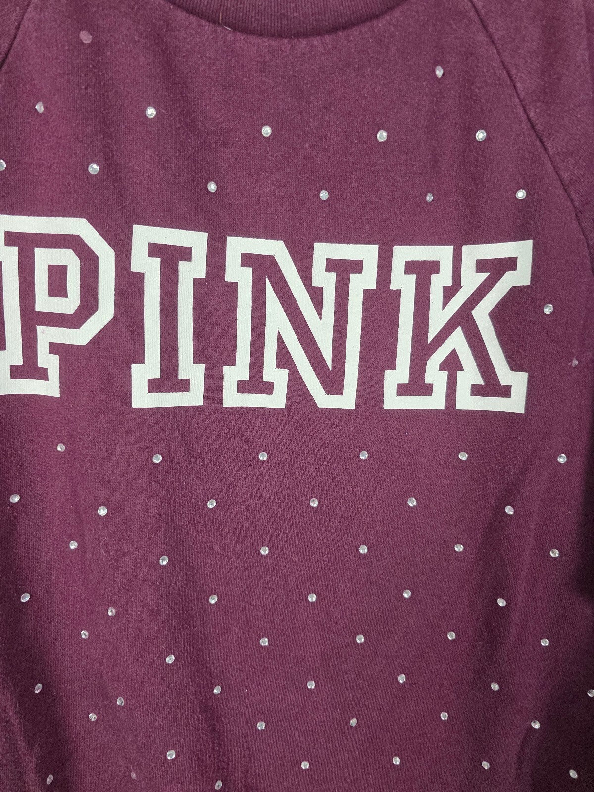 Victorias Secret Pink Bling Rhinestone studded Logo sweater crew Maroon SMALL
