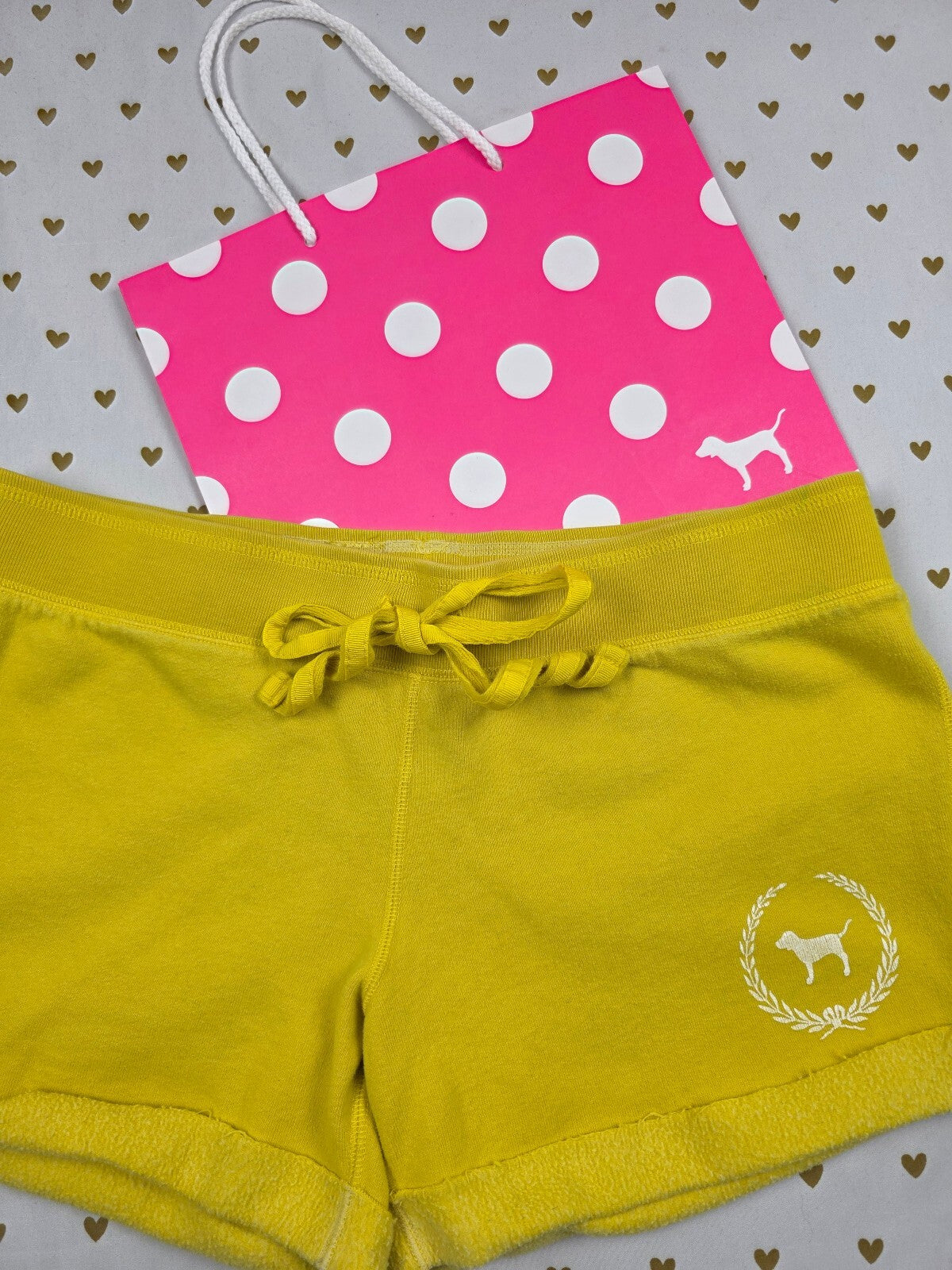 Victorias Secret PINK Vintage Logo Crest Yellow Sweat Shorts y2k MEDIUM2