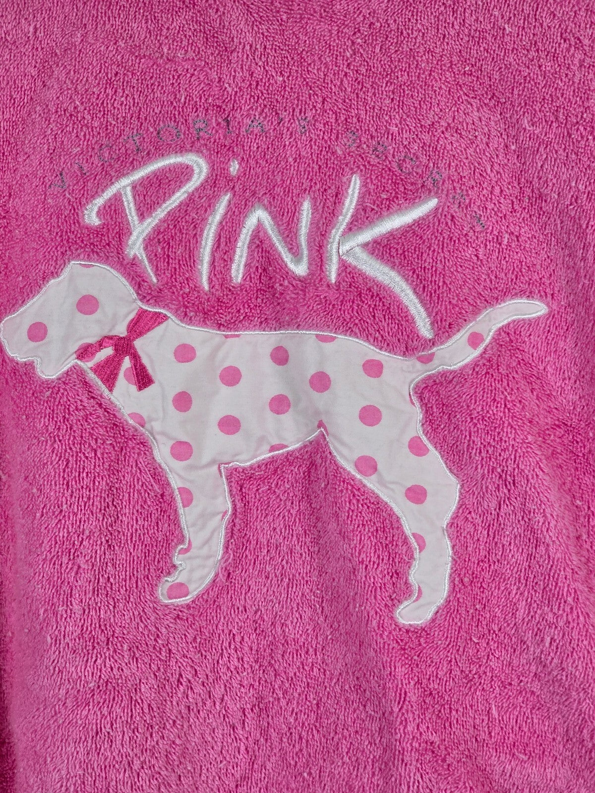 Victoria's Secret PINK Plush Terry Robe White Pink Polka Dot Dog XS SMALL 2004
