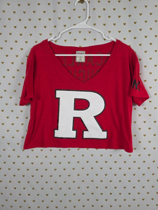 Victoria's Secret PINK Rutgers Scarlet Knights Crop Tee Shirt M 5th & Ocean