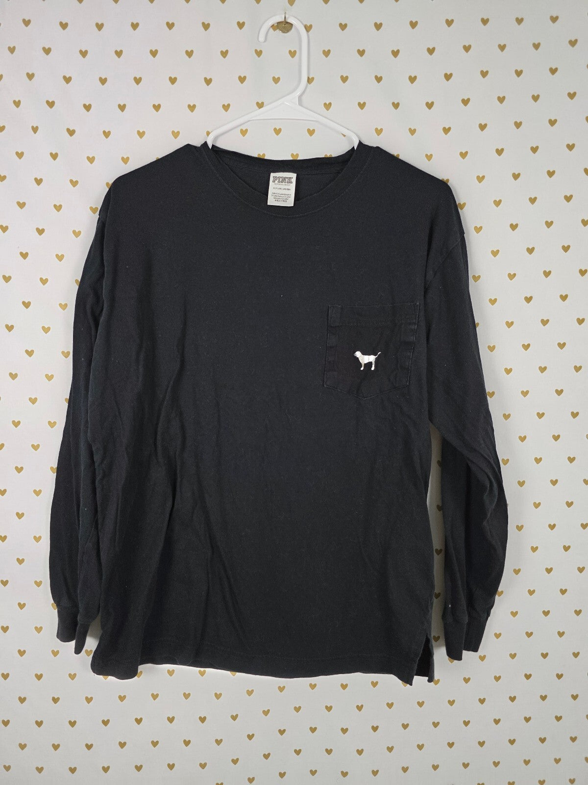 Victorias Secret PINK GOLD BLING DOG LOGO Long Sleeve Tee Shirt Small