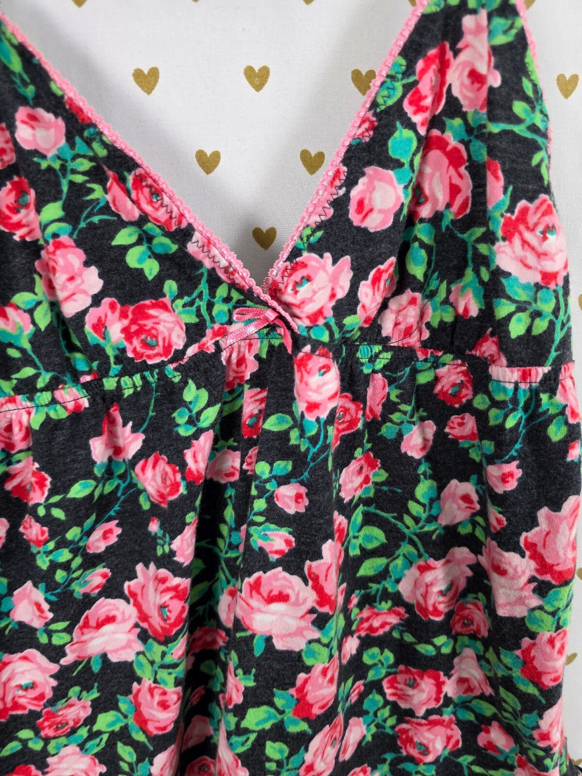Vintage Victoria’s Secret PINK Heart PINK Floral Rose Babydoll Cami Top S/P