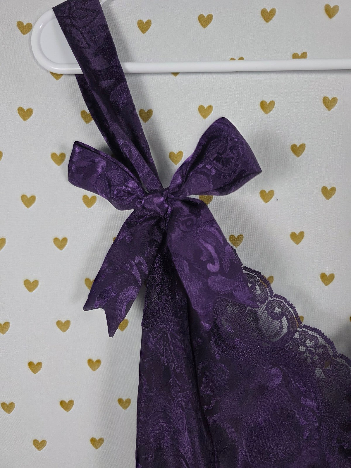 Vintage Victoria's Secret Gold Label Purple Jacquard Teddy Bodysuit S Bows