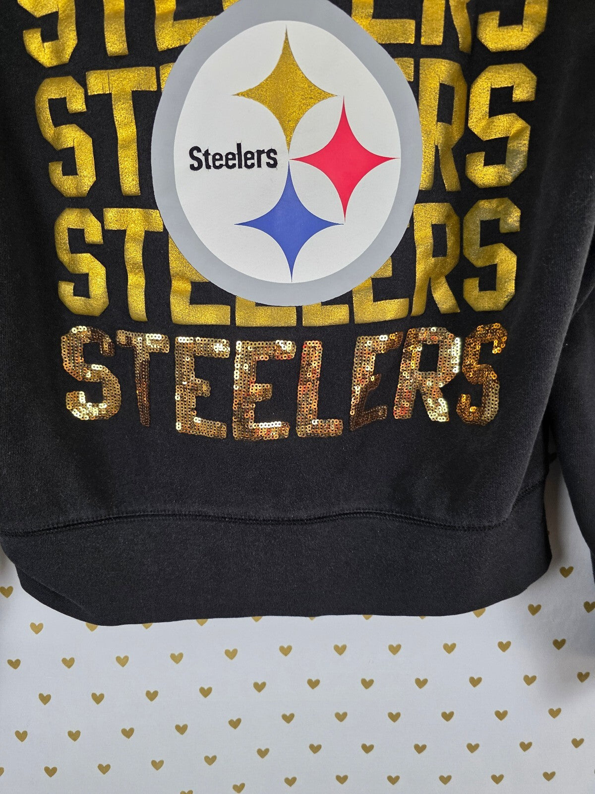 Victoria’s Secret PINK Steelers 33 BLING Sequin Zip Hoodie NFL Medium Black Gold