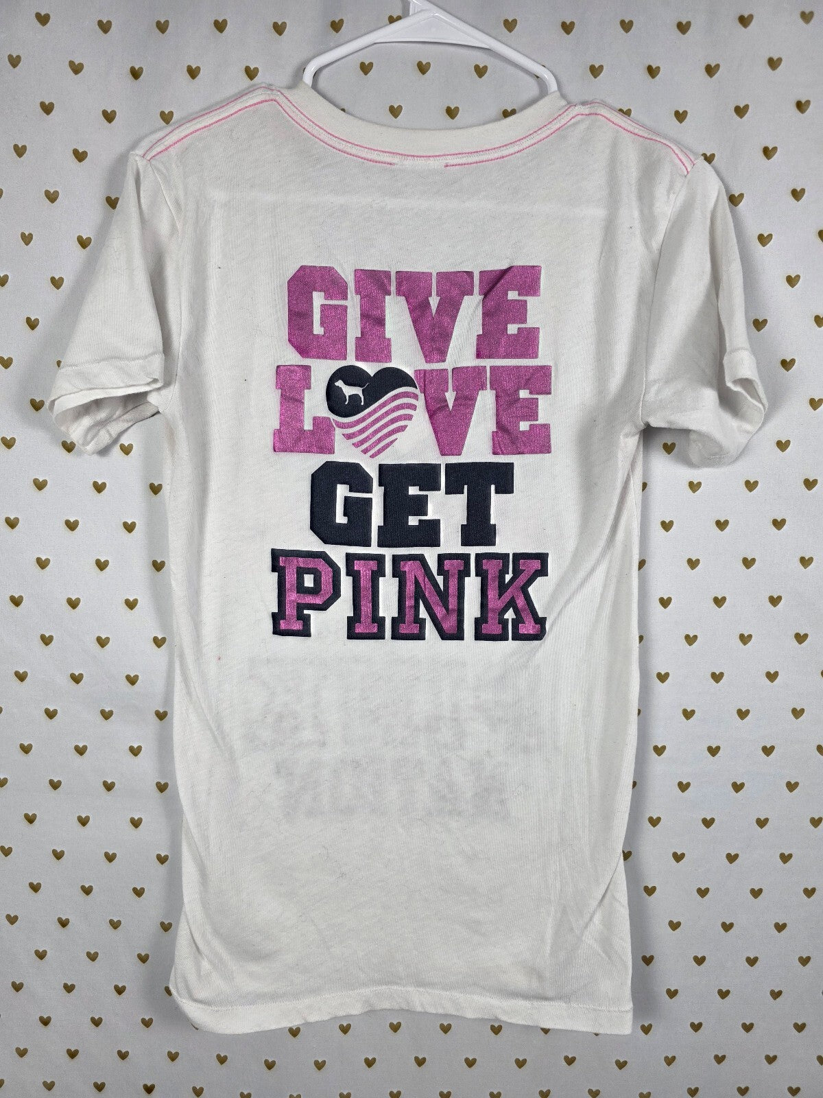 Victorias Secret PINK NATION LOVE Collectors Tee shirt White V neck Small