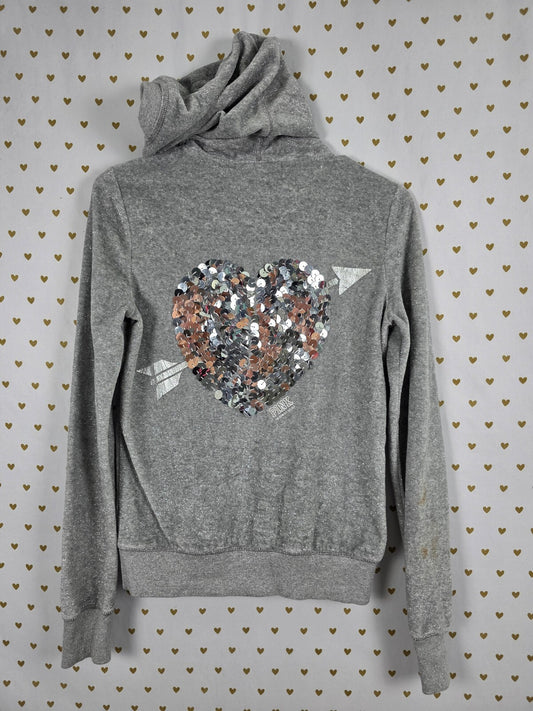 Victorias Secret Pink Bling Thread Full zip Heart Sequined Hoodie Jacket XS