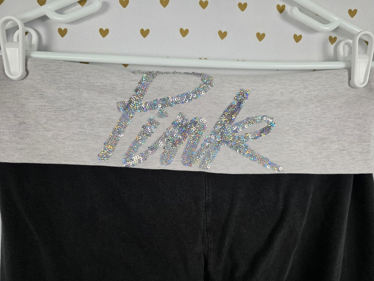 Victorias Secret PINK BLING foldover Yoga Pants sequin Ankle Skinny y2k LARGE