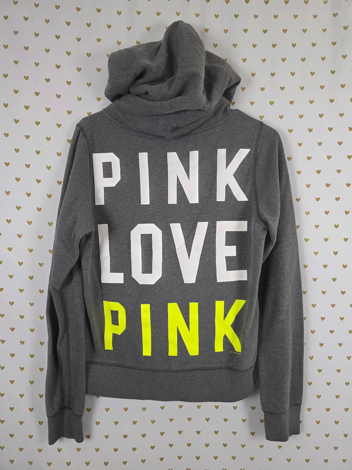 Victorias Secret Pink Vintage soft Grey Neon Logo Hoodie Jacket Medium