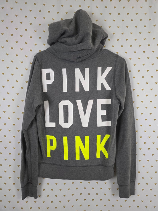 Victorias Secret Pink Vintage soft Grey Neon Logo Hoodie Jacket Medium