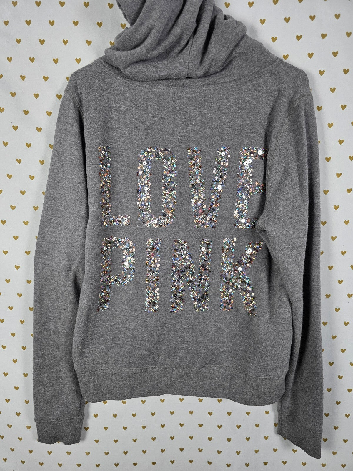 Victorias Secret Pink LOVE Bling Sequined Full zip Hoodie Jacket LARGE