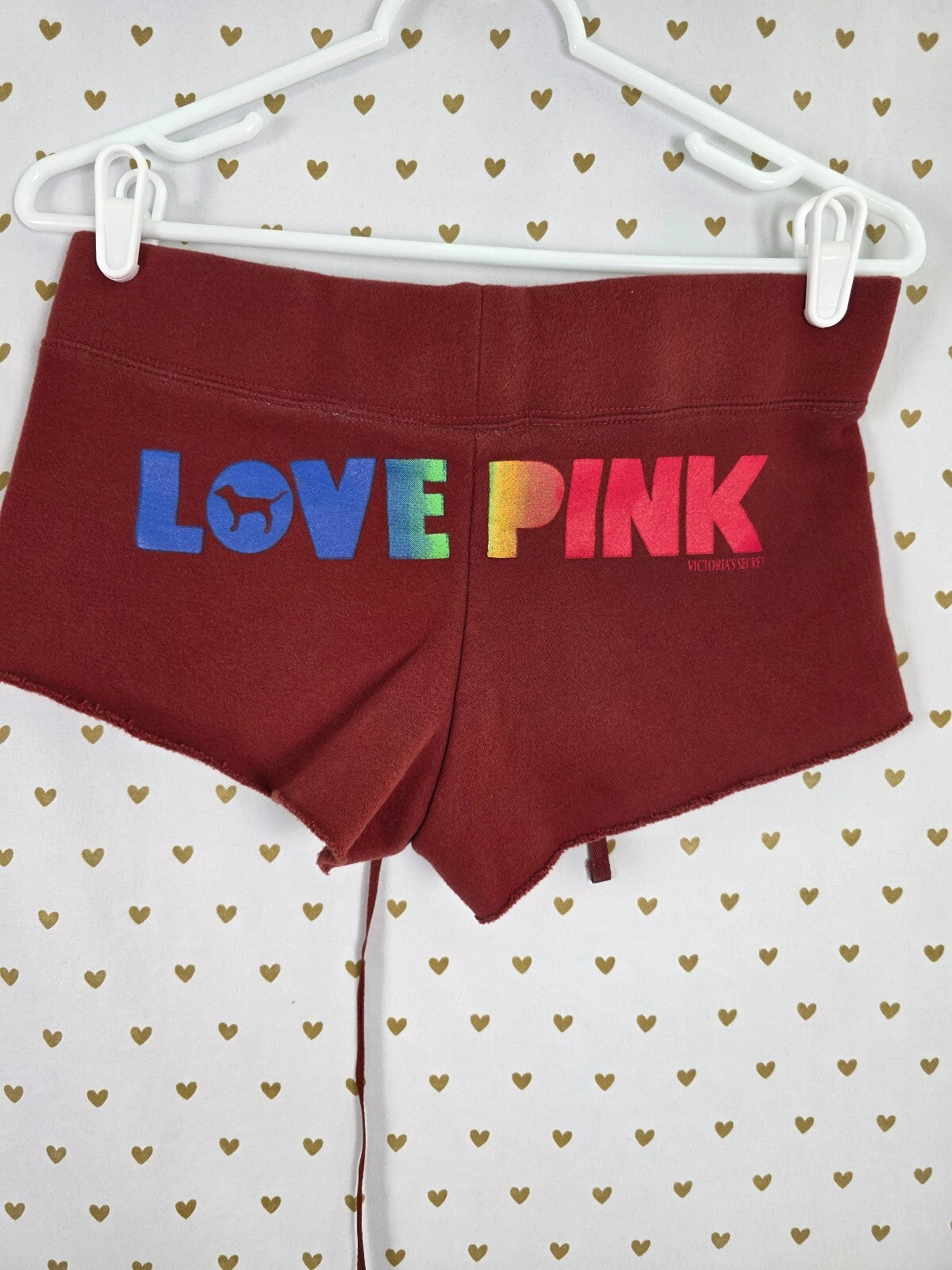 Vintage 2006 VS PINK 86 LOVE PINK Rainbow Hoodie Shorts Set S XS Y2K
