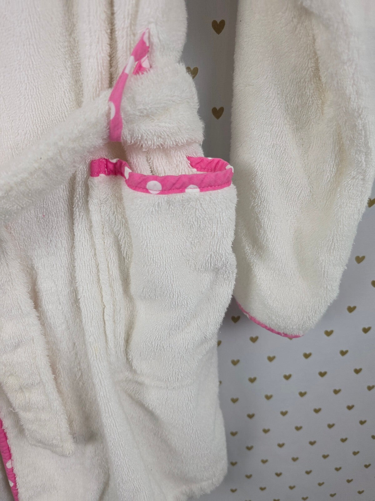 Victoria's Secret PINK Plush Terry Robe White Pink Polka Dot Dog XS/S 2004