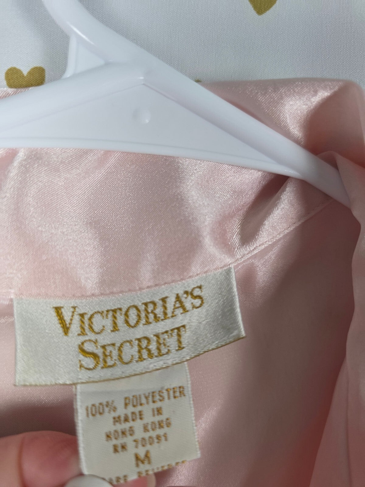 Vintage Victoria’s Secret Gold Label Pink Satin Sleep Shirt Pearl Buttons M
