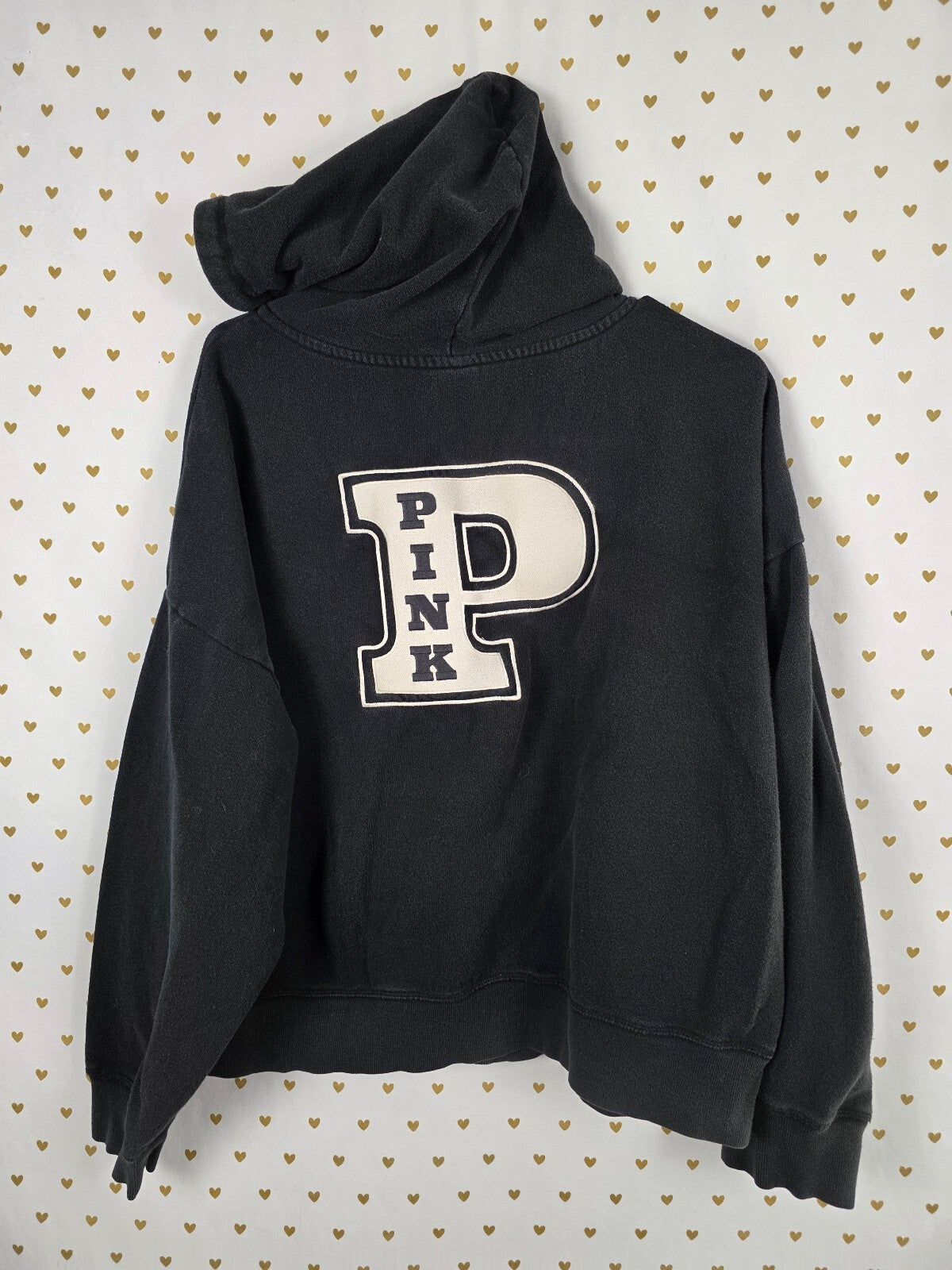 Victorias Secret Pink Logo Full zip black hoodie Jacket Coat XL Oversized
