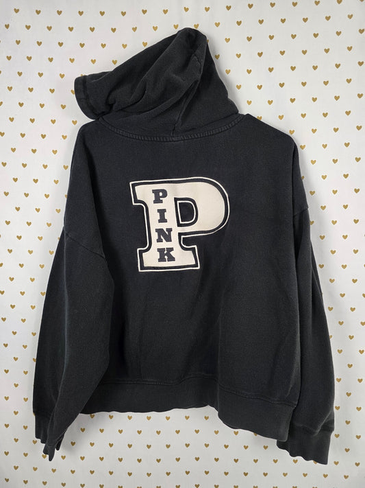 Victorias Secret Pink Logo Full zip black hoodie Jacket Coat XL Oversized