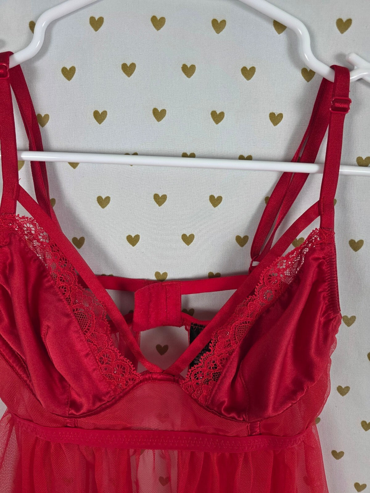 Victorias Secret Red Underwire Sexy Tulle nightie Lingerie Push Up Babydoll Red