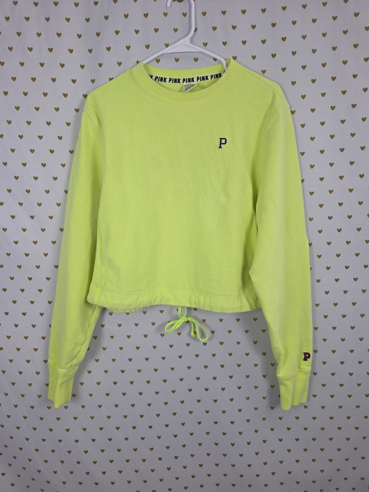 Victorias Secret Pink Neon Cropped Tie waist Sweater Crew Small