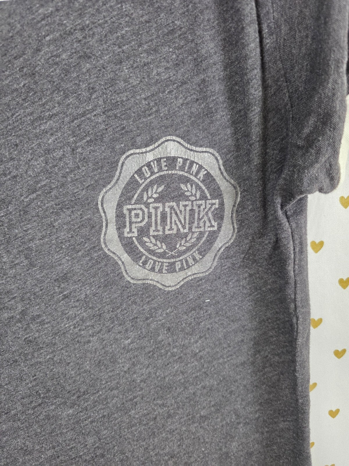 Victorias Secret PINK Grey Bling Sequined Logo Ringer Tee shirt medium