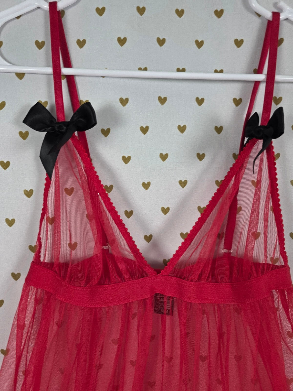 Victoria's Secret Red Heart Mesh Babydoll M Marabou Feather Trim Y2K SANTA XMAS