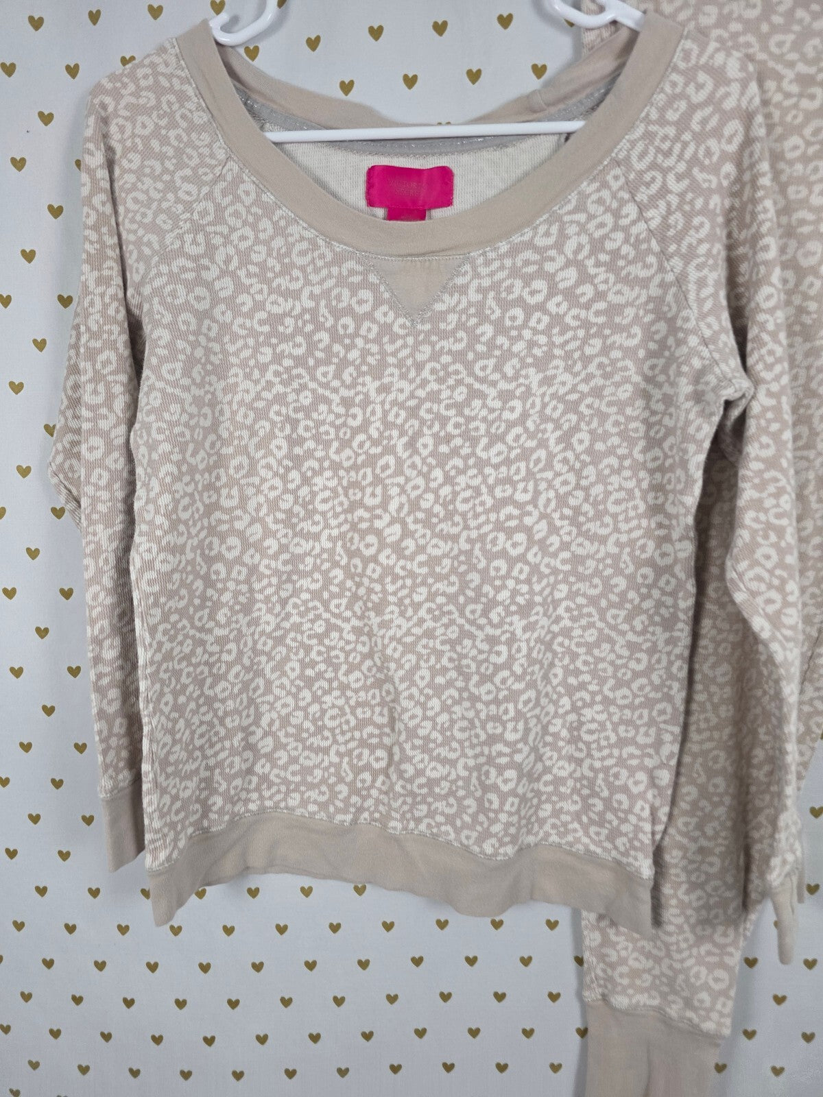 Victorias Secret Thermal Cheetah Waffle Sleep Set 2pc Shirt Pants Medium