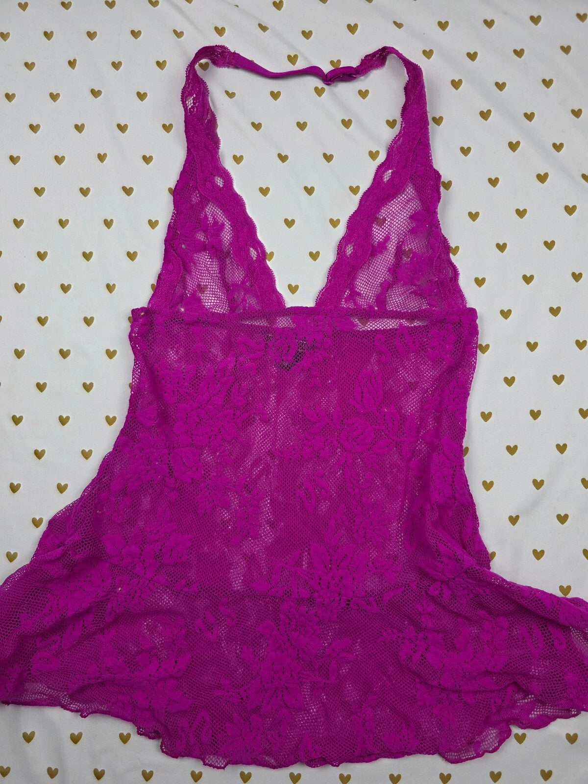 Victorias Secret Purple Lace Stretch Halter Nightie Lingerie SMALL