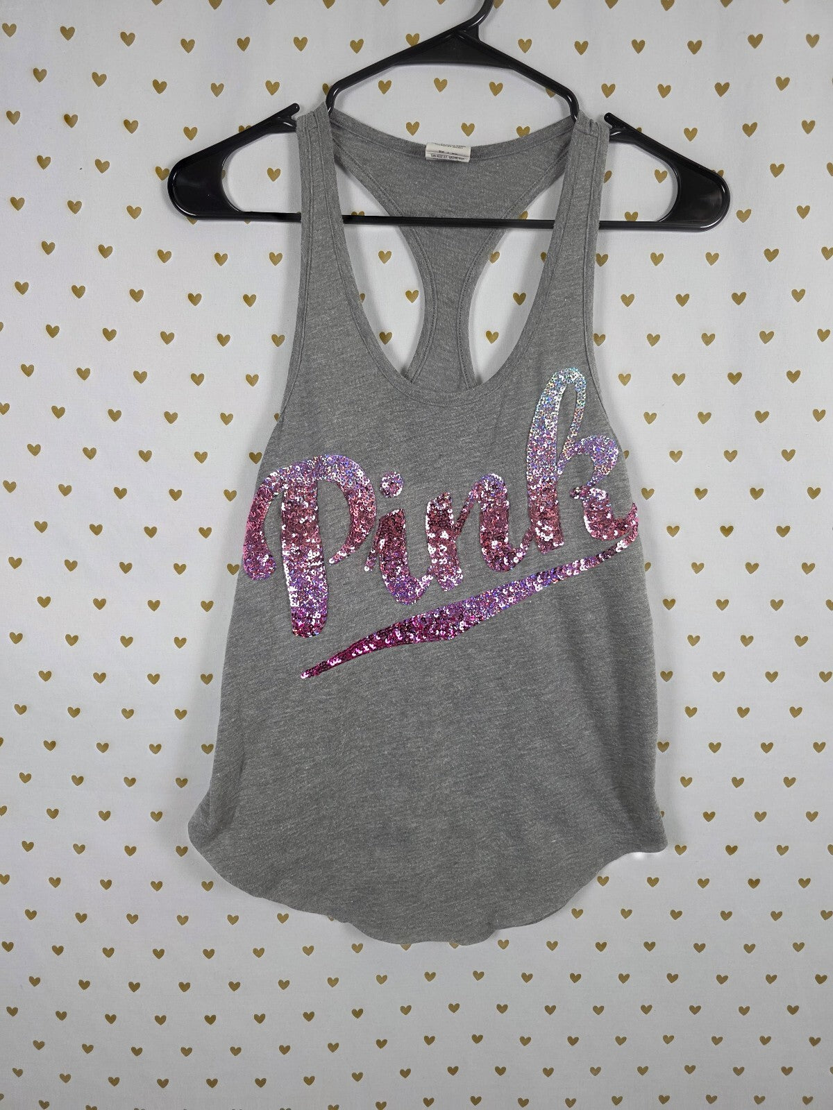Victorias Secret PINK Gradient Bling Sequined Grey Tank Top Muscle Tee xs