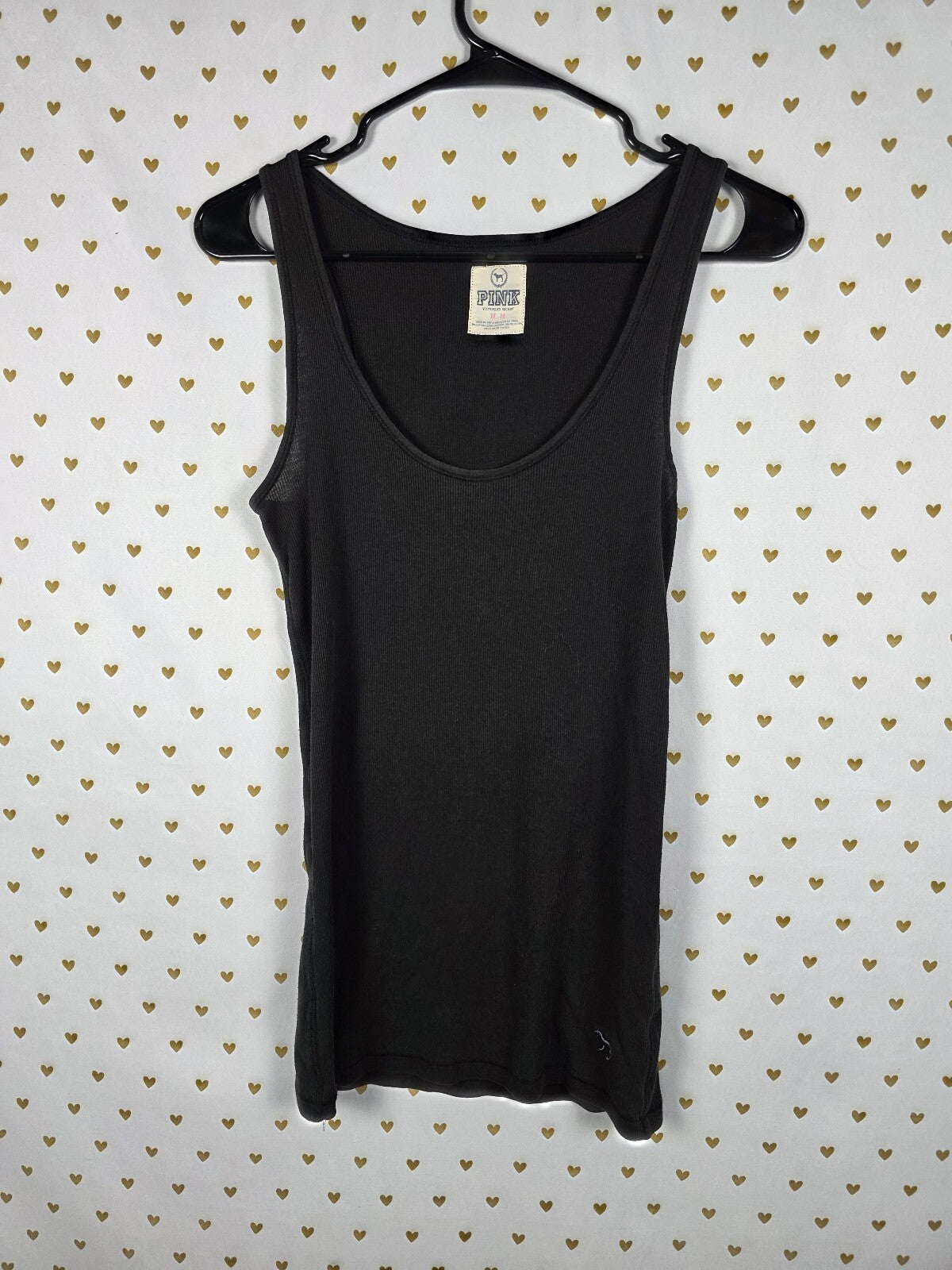 Victorias Secret PINK Vintage Y2k Ribbed Tank Top Black Medium