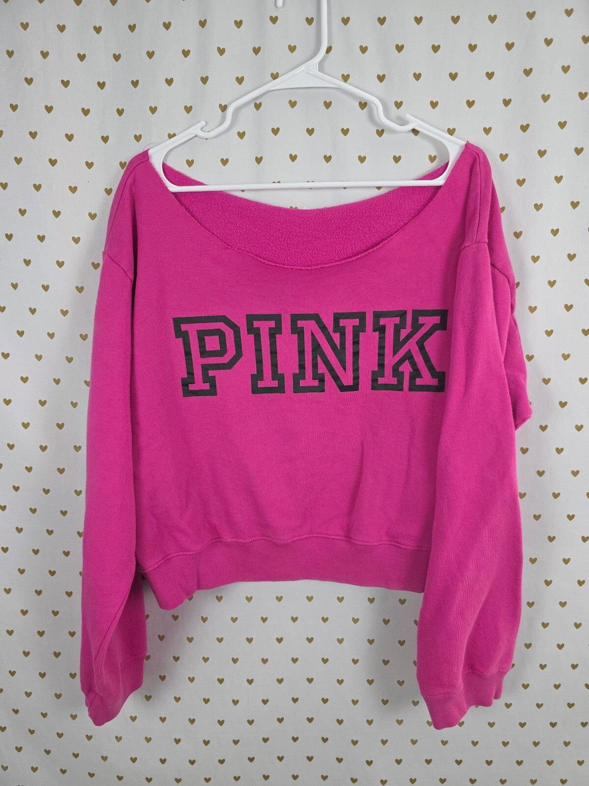 Victorias Secret Pink Slouchy Off Shoulder Logo Sweater 2XL XXL