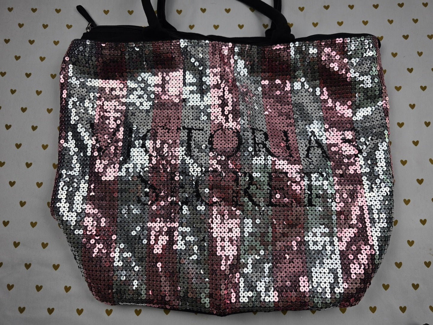VICTORIA'S SECRET BLING Signature Tote Bag Canvas Black Sequined Iconic