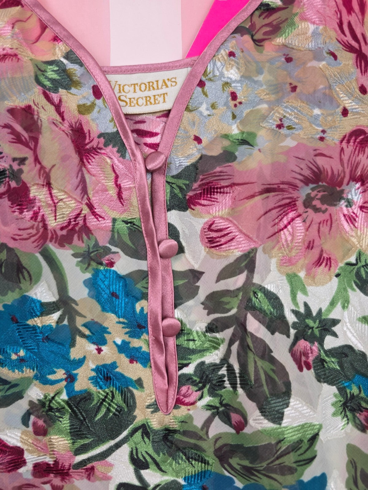 Vintage Victoria's Secret Floral Jacquard Teddy Bodysuit & Matching Robe Set