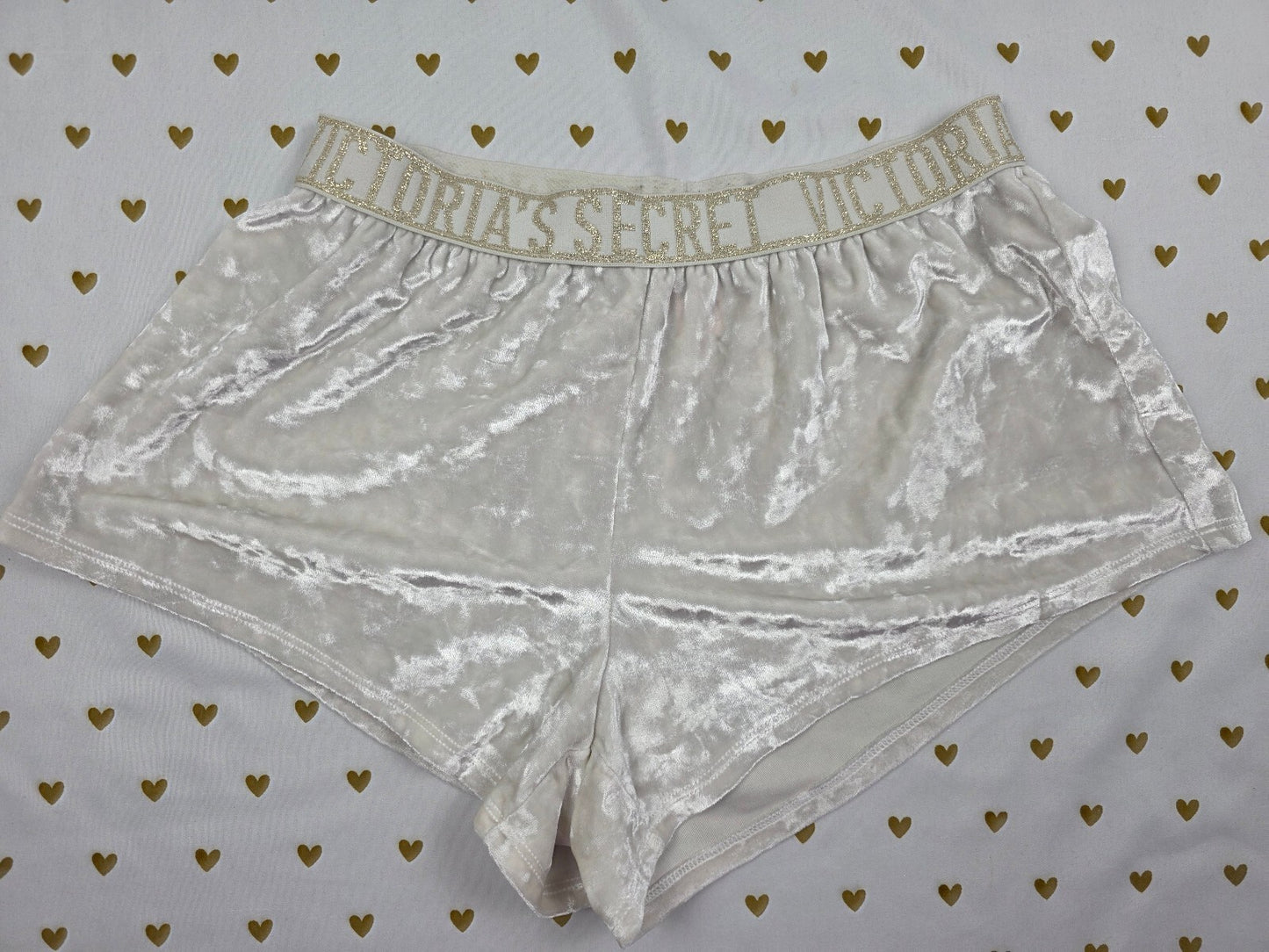 Victorias Secret Velvet Logo band white XS Sleep Shorts Boxers Pajama Bottoms