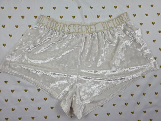 Victorias Secret Velvet Logo band white XS Sleep Shorts Boxers Pajama Bottoms