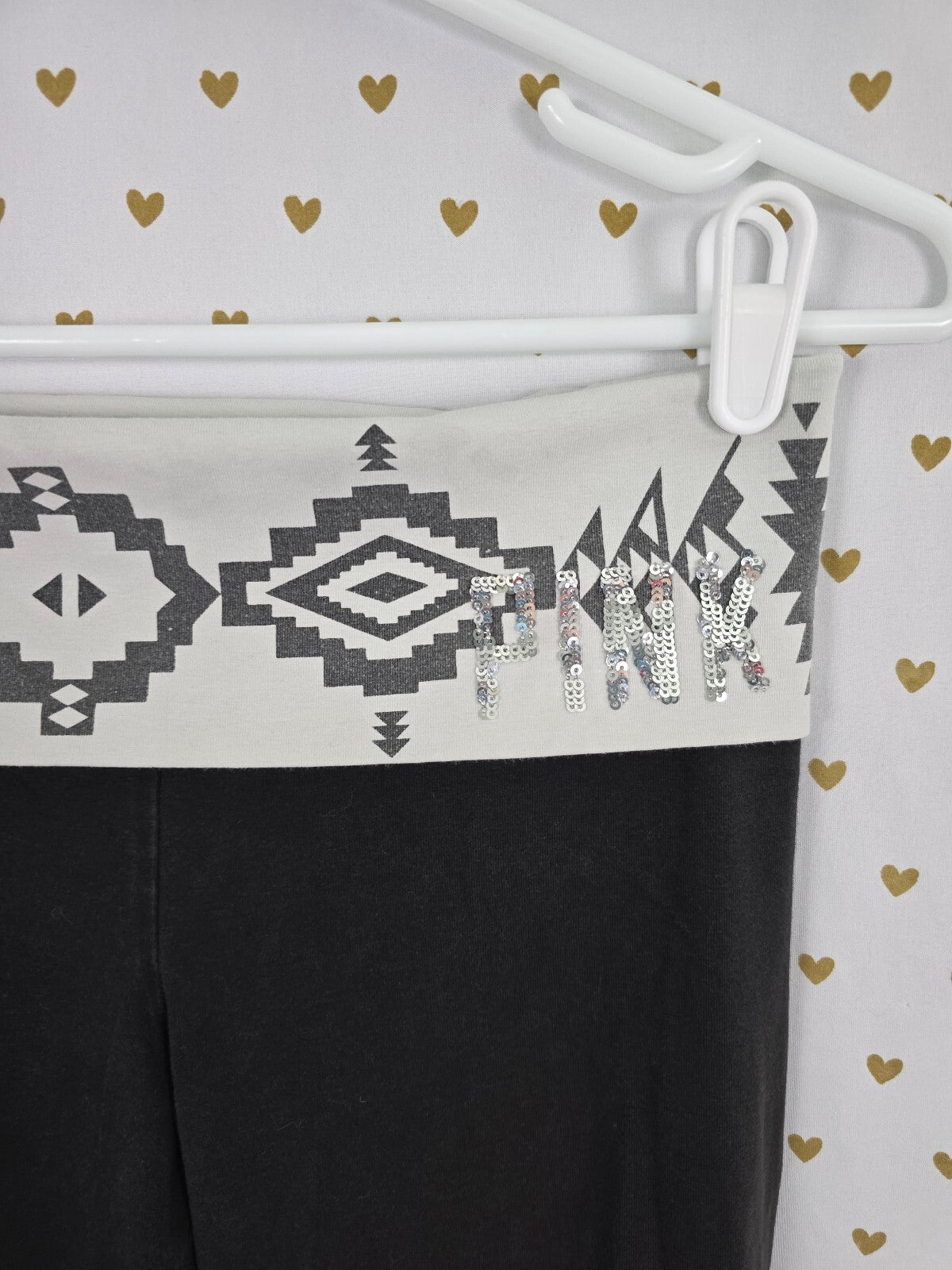 Victorias Secret PINK Bling Foldover Yoga Pants Aztec Geometric Flare Small