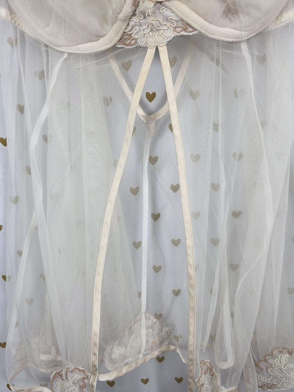 Victoria's Secret 34B 2007 Ivory Sheer Mesh Lace Babydoll Lingerie Y2K