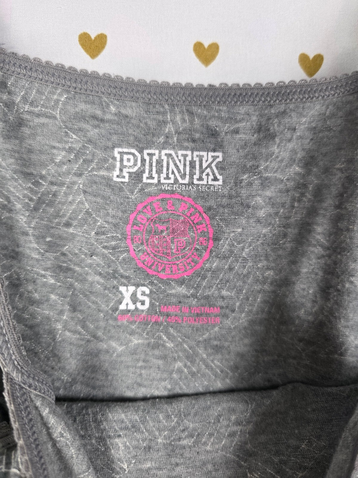 Victoria's Secret PINK Tank Dress XS Gray Hearts Dog Side Tie Ruched Sleep