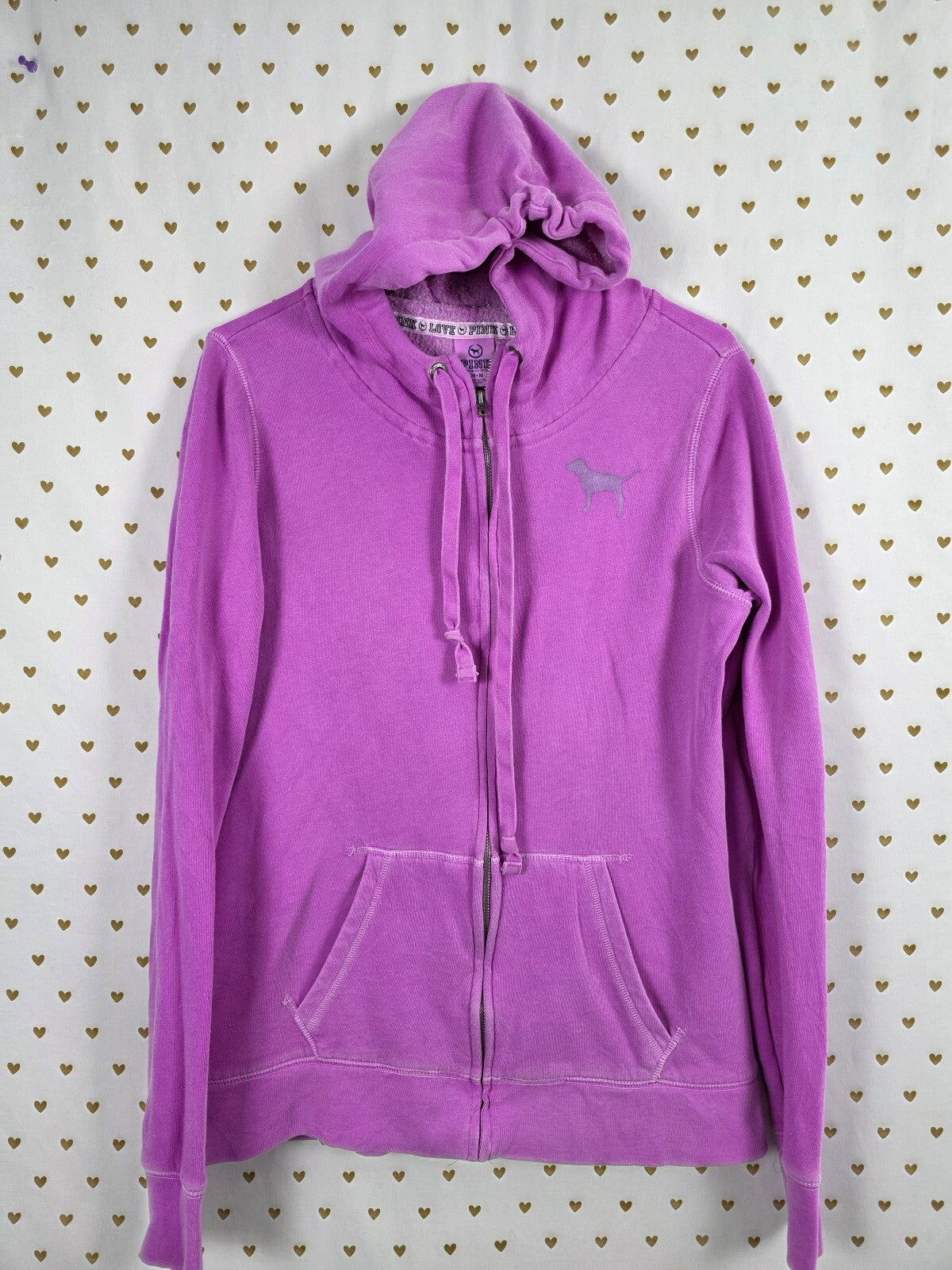 Victoria's Secret PINK 1986 Leopard Logo Zip Hoodie Purple Vintage Medium