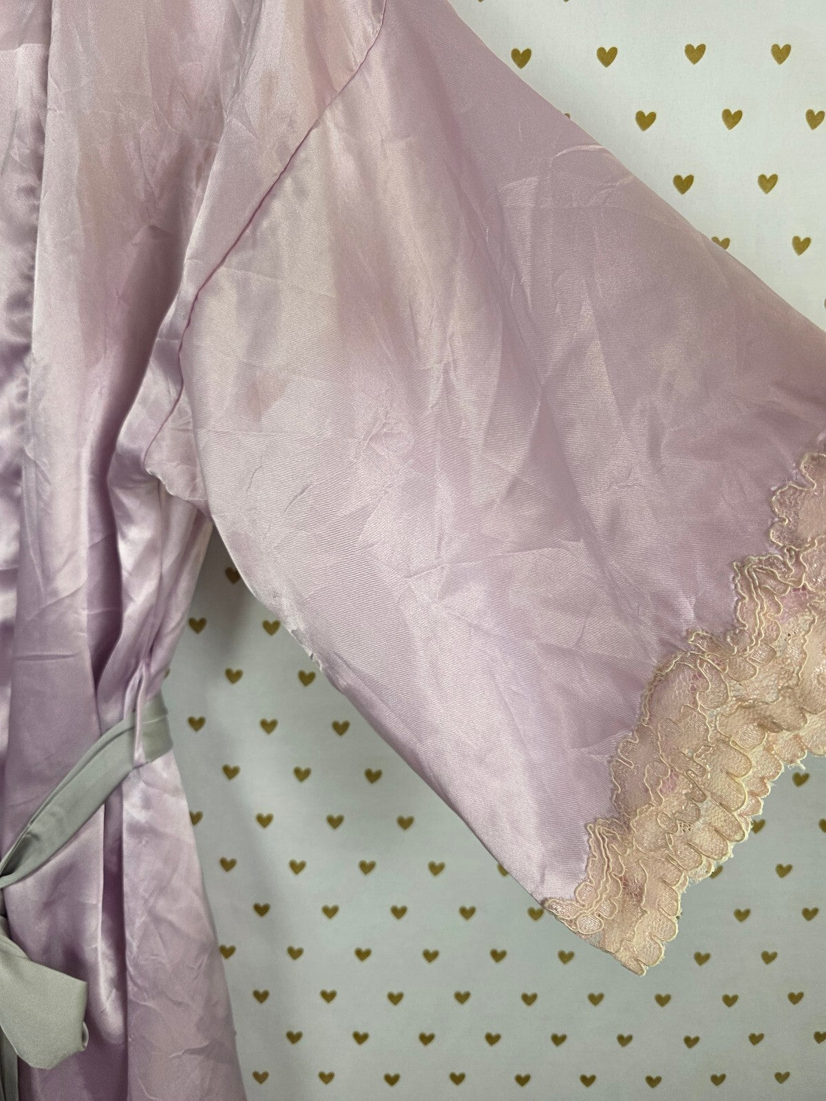 Victorias Secret Vintage Heart Label Lace Satin Silky Robe XS