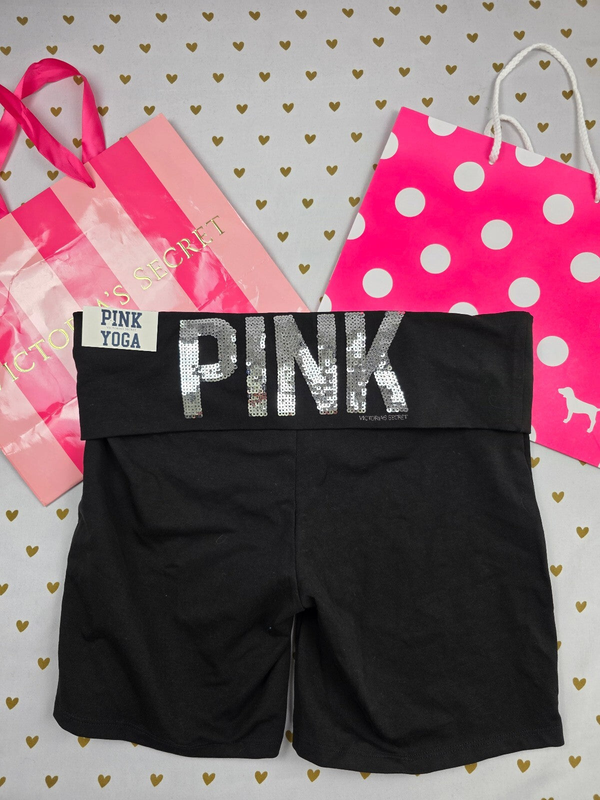 Victorias Secret PINK New NWT Bling Foldover Yoga Pants  Shortie Medium