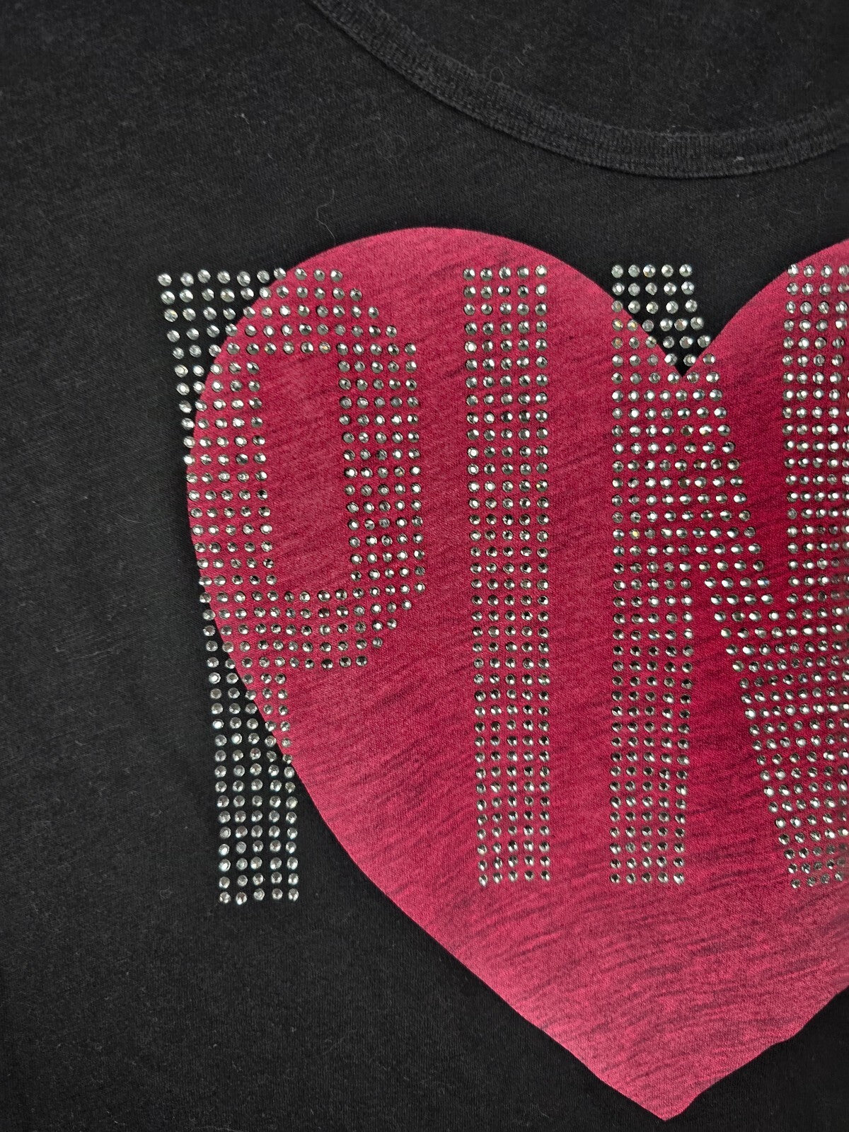 Victorias Secret PINK Vintage BLING heart Y2k Studded Long Sleeve Tee shirt Med