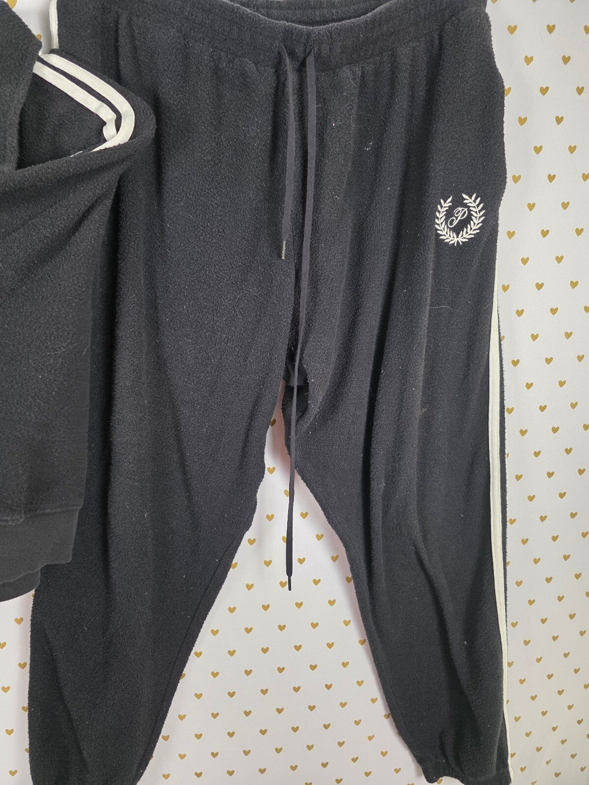 Victorias Secret Pink Sherpa Striped Black Fuzzy SET Cropped Sweater Sweats XL