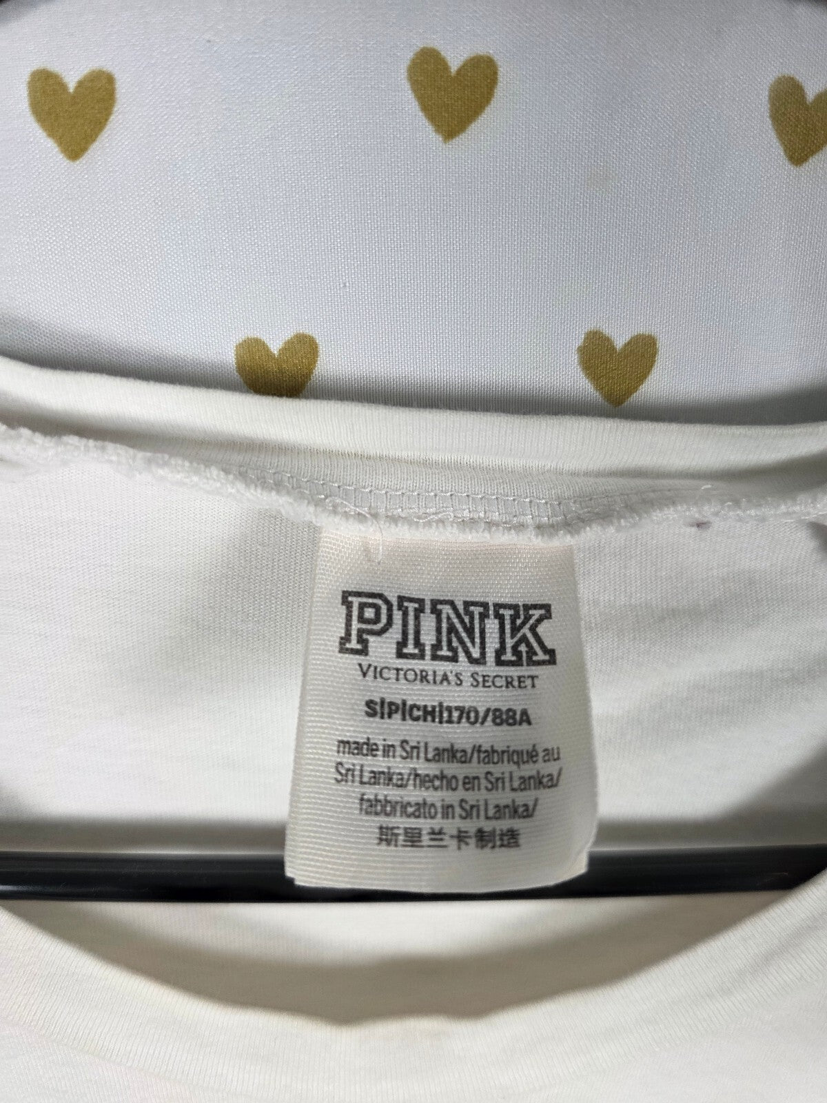 Victorias Secret PINK Rainbow Flip Bling sequined Crest tee shirt Logo Small