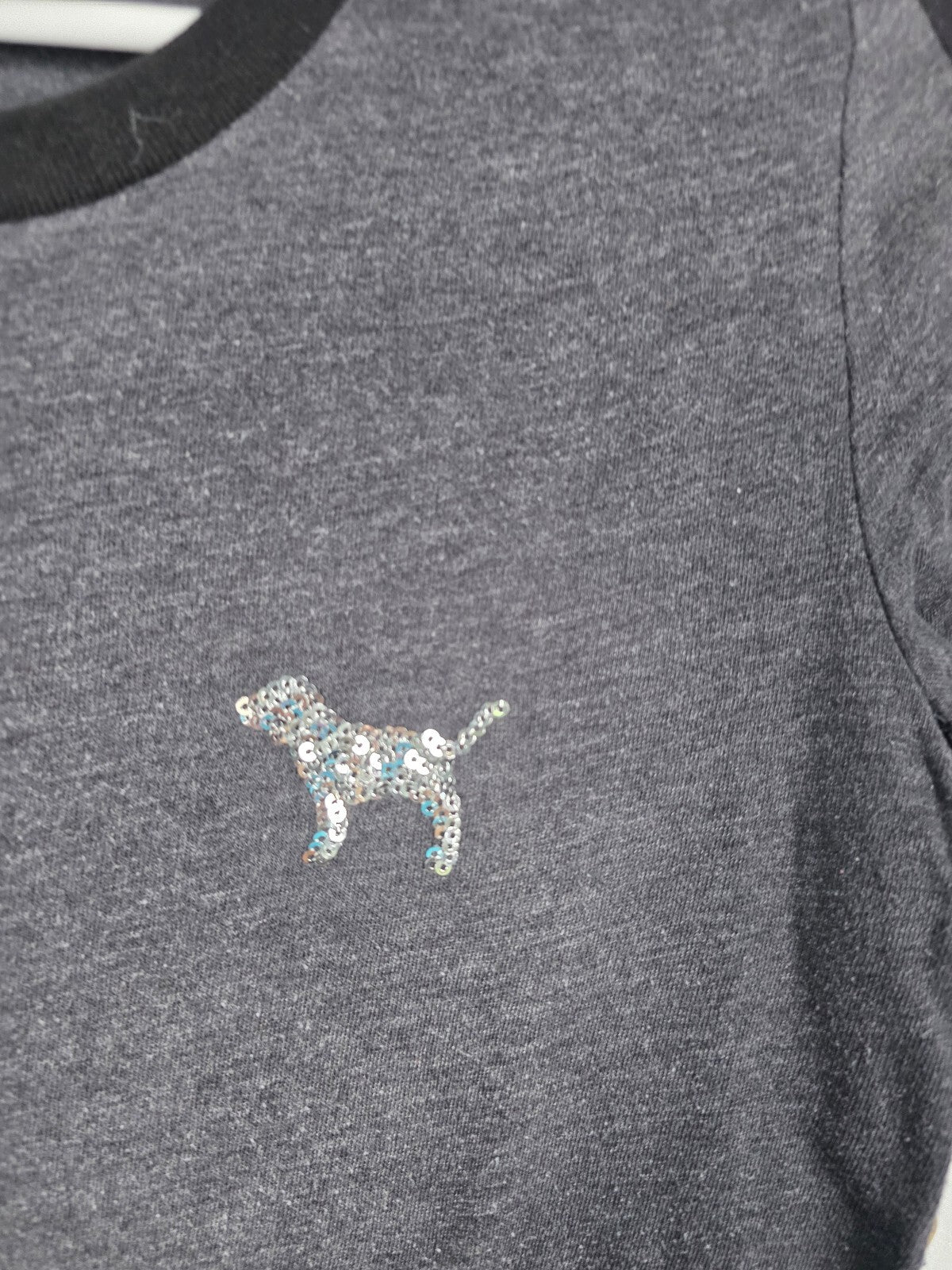 Victorias Secret PINK BLING Sequined Crest Logo tee Shirt SMALL