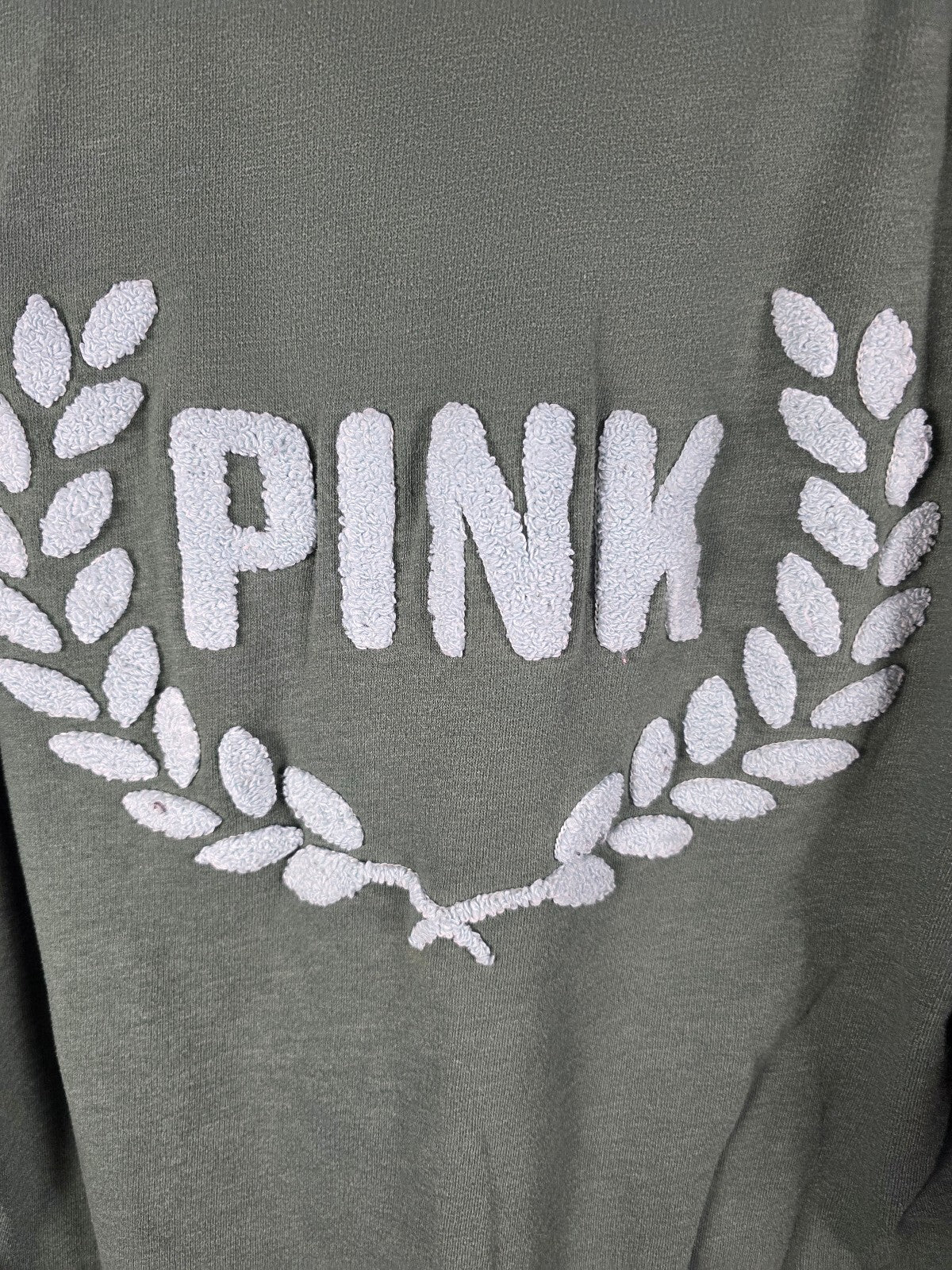 Victorias Secret Pink Embroidered Crest Logo Quarter zip sweater Green MEDIUM