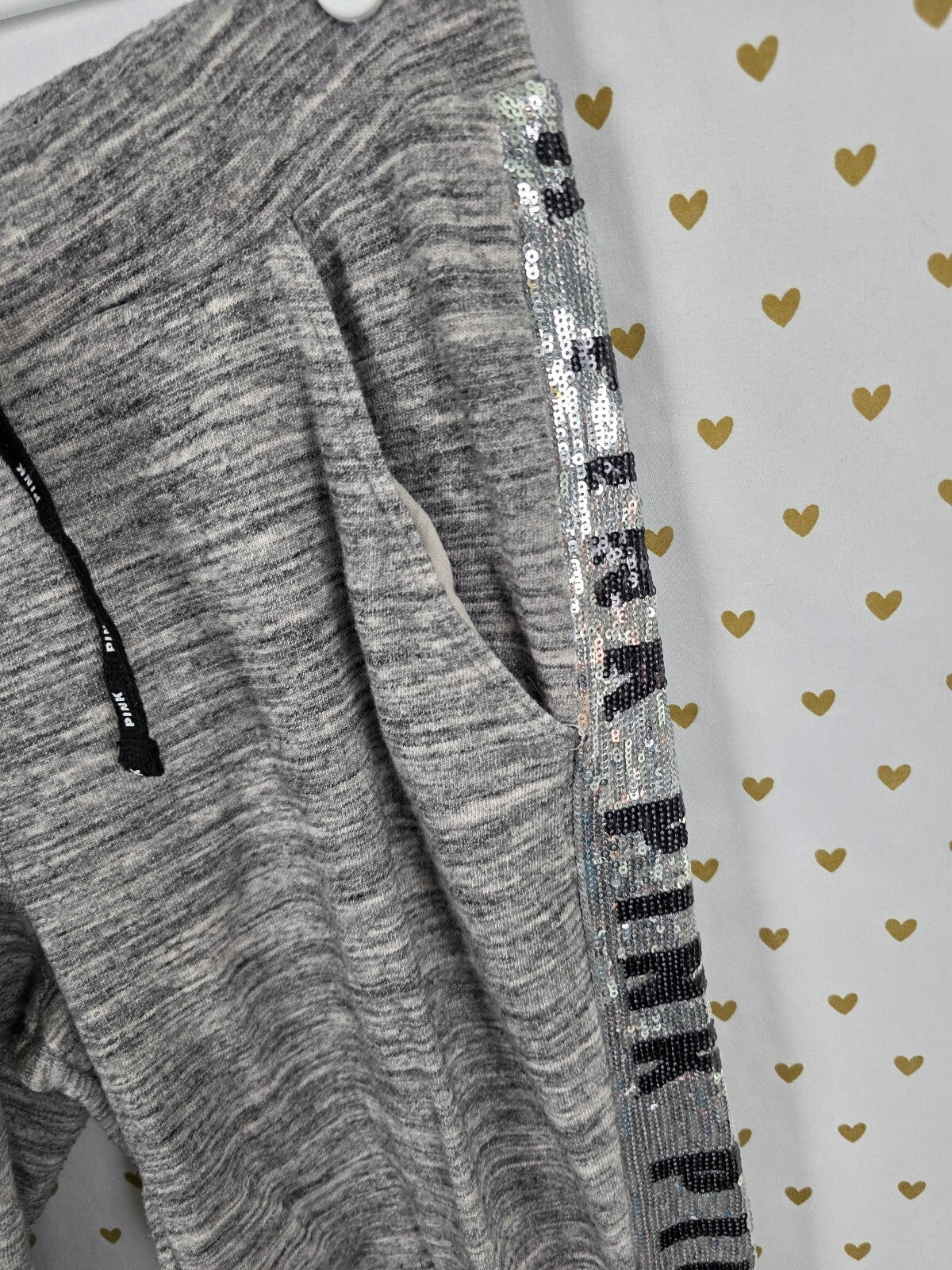 Victorias Secret PINK Grey Bling Sequined Sweats Sweatpants LARGE