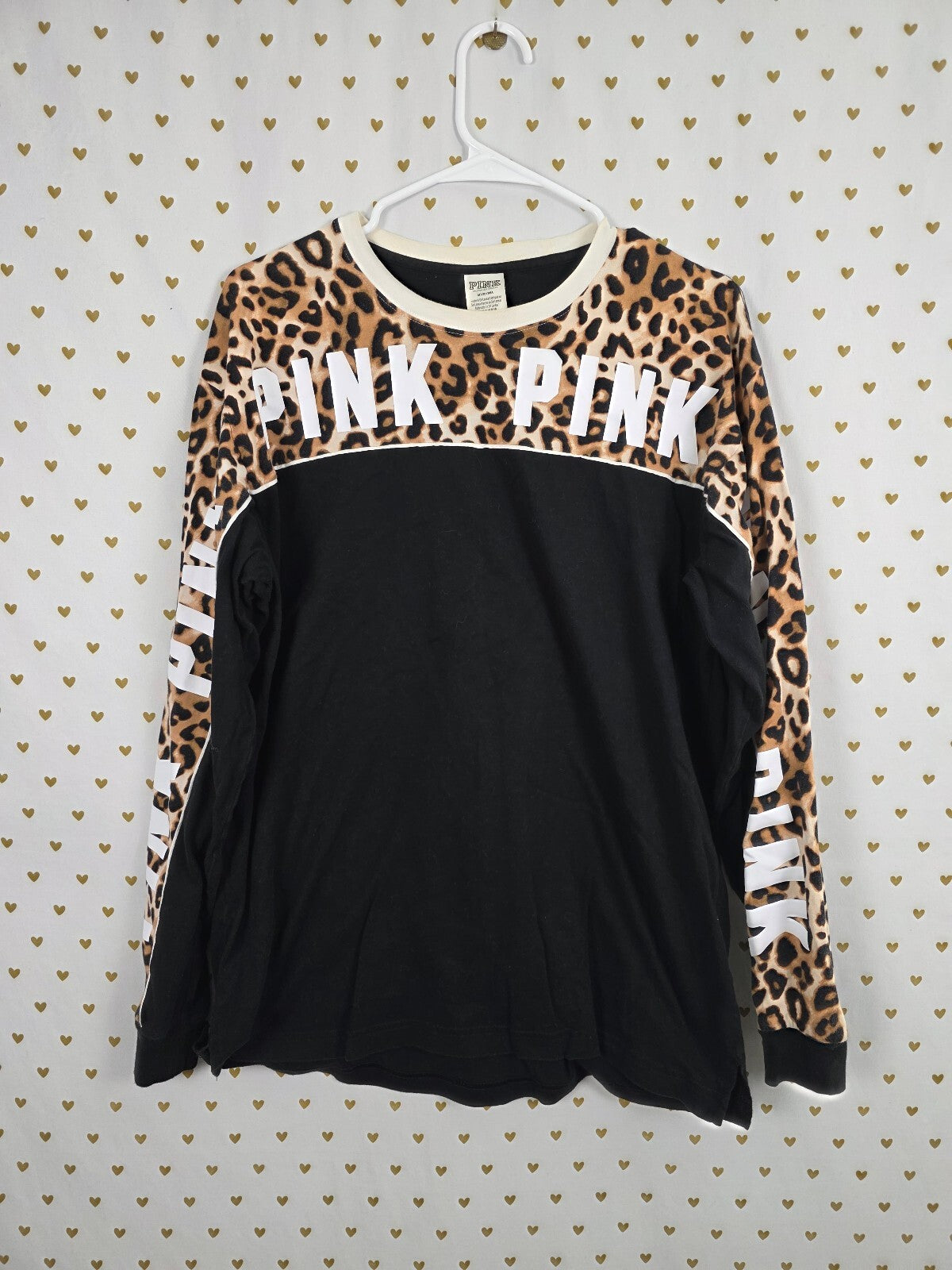 Victorias Secret PINK Leopard Cheetah Logo Long Sleeve Tee shirt Medium