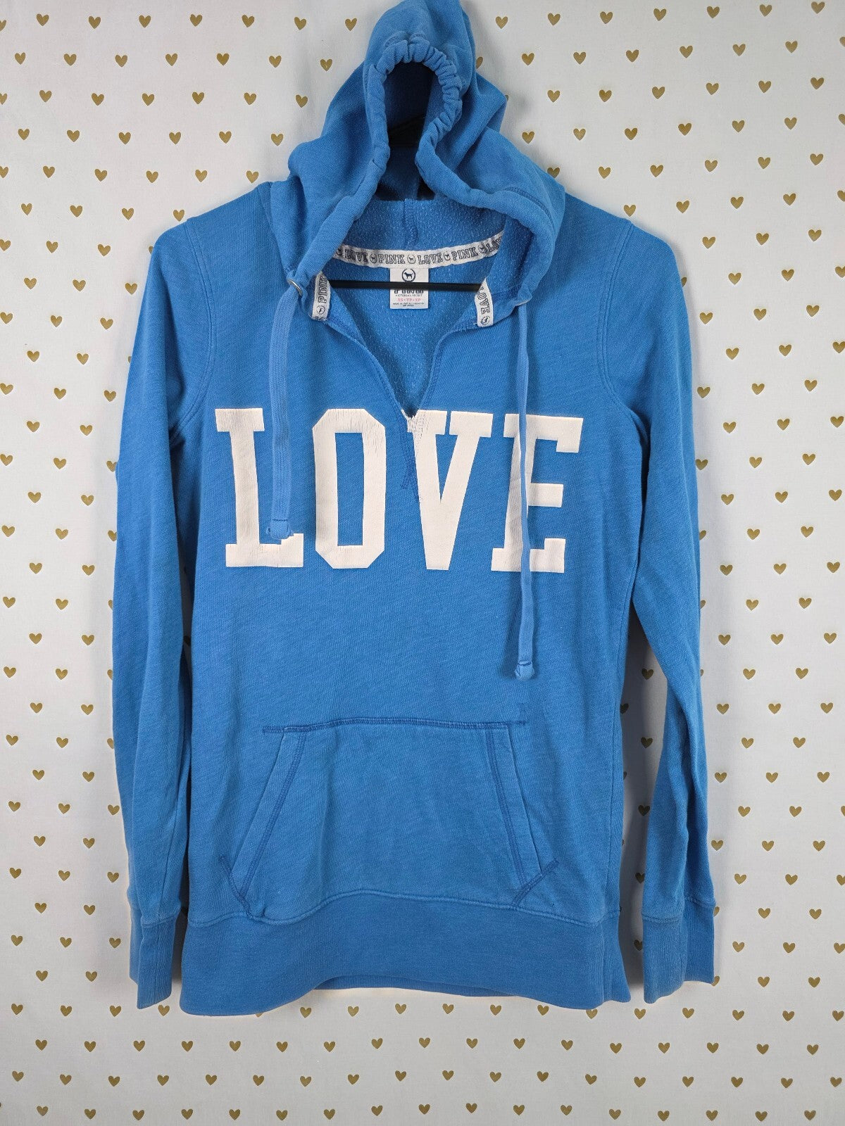 Victorias Secret Pink Vintage Blue Embroidered Hoodie Sweater Y2k XS '11