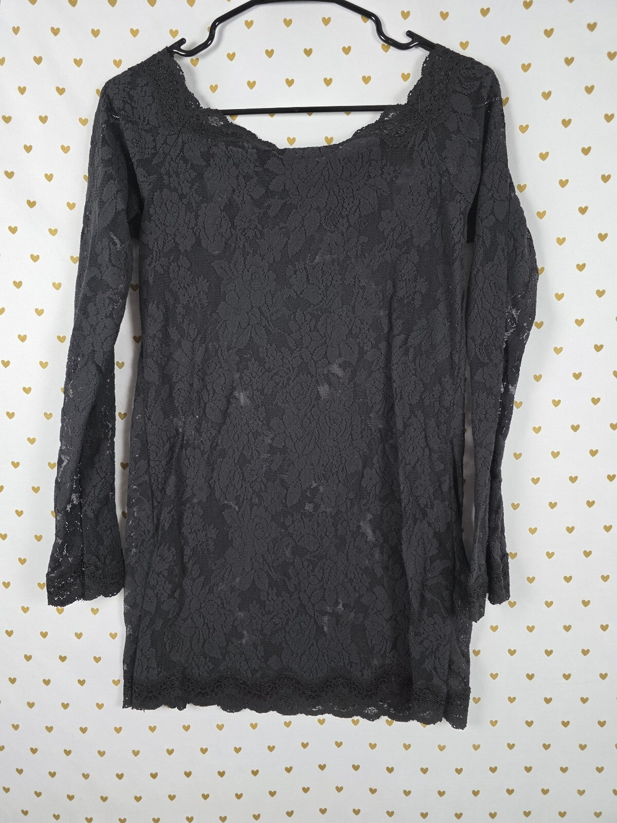 Victoria's Secret Black Floral Lace Sheer Mini Dress Cover Up Long Sleeve XL