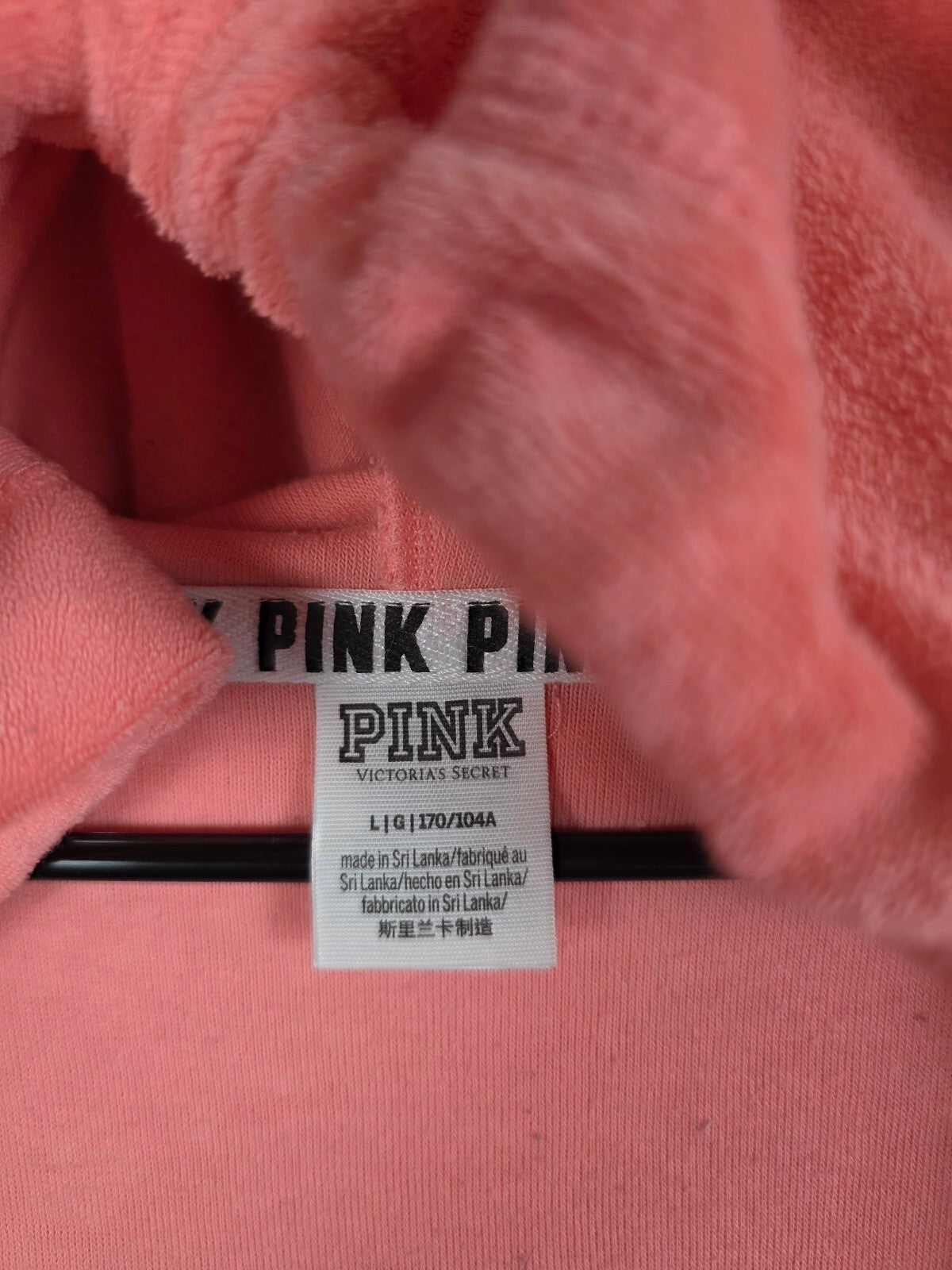 Victorias Secret Pink VELOUR Pullover V neck Hoodie Sweater Orange LARGE