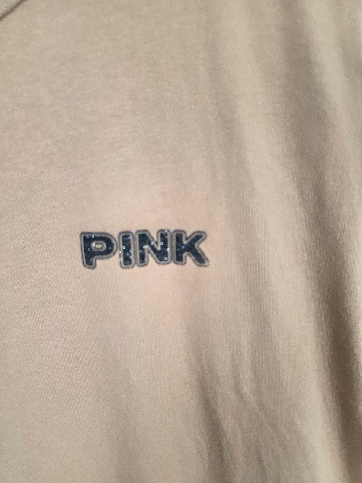 Victorias Secret PINK Beige Bling Studded Logo Tee shirt Small