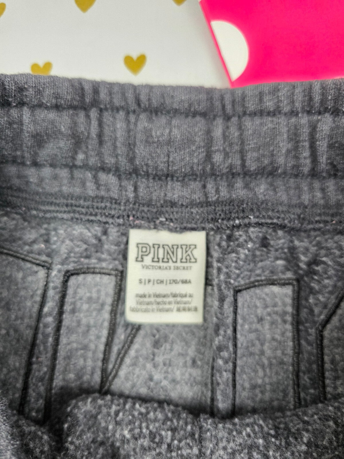 PINK Victoria's Secret Sequin Logo Lounge Shorts Gray Fleece Drawstring Small